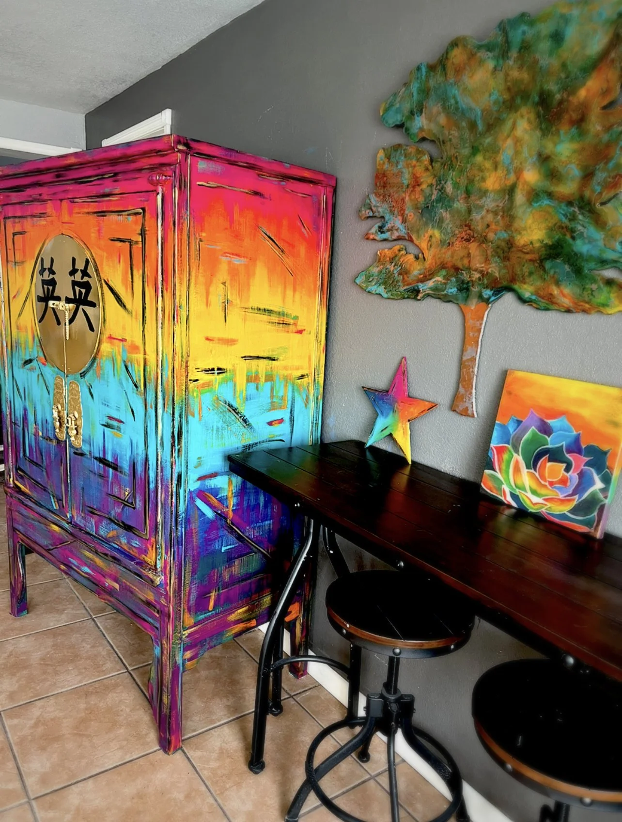 The Courage Cupboard / Rainbow Gradient Cedar Armoire — Vicki's